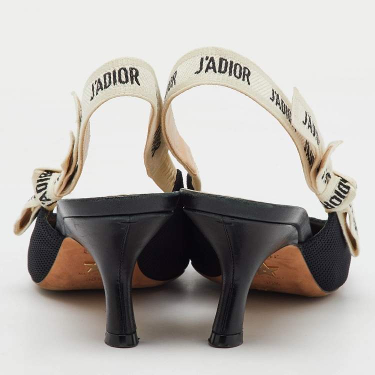 Pre Owned Dior Black Knit Fabric Pointed Toe J'Adior Slingback Pumps Size 38.5