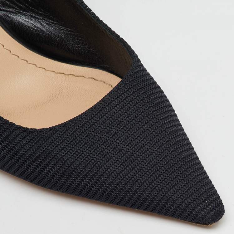 Pre Owned Dior Black Knit Fabric Pointed Toe J'Adior Slingback Pumps Size 38.5