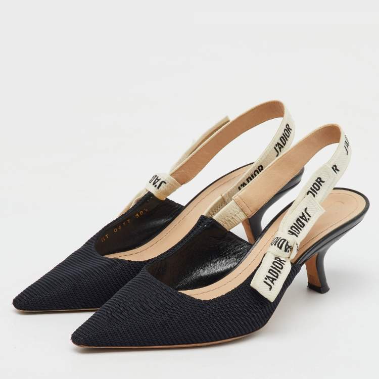 Pre Owned Dior Black Knit Fabric Pointed Toe J'Adior Slingback Pumps Size 38.5