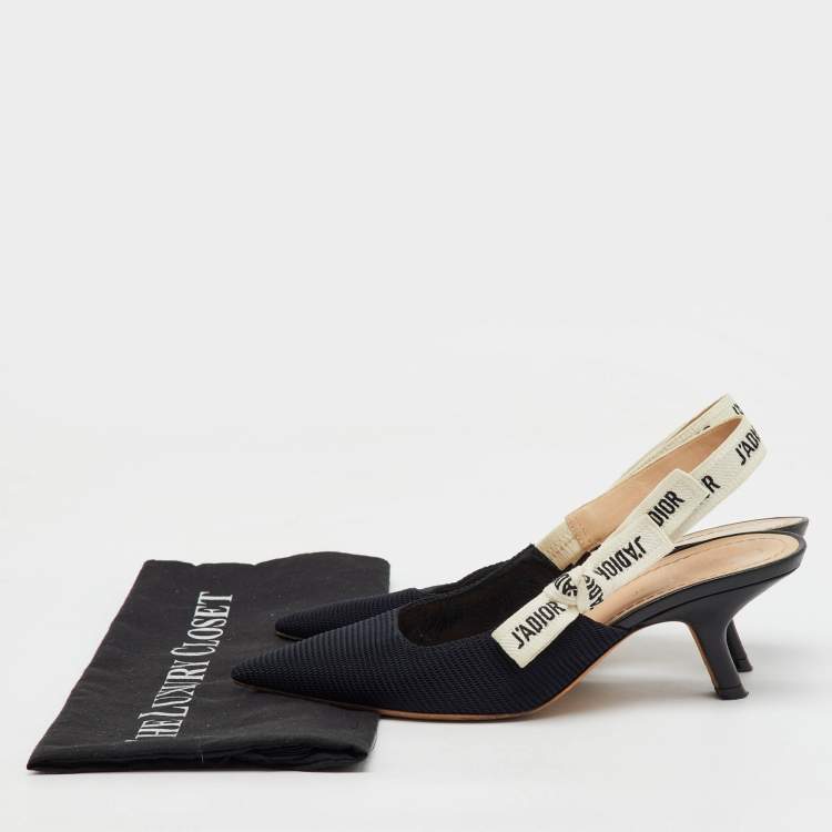 Pre Owned Dior Black Knit Fabric Pointed Toe J'Adior Slingback Pumps Size 38.5