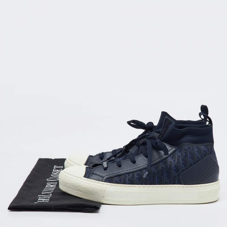 Pre Owned Dior Navy Blue Knit Fabric and Leather Walk'n'Dior Mid Sneakers Size 39