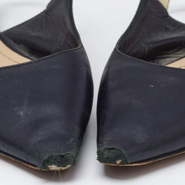 Pre Owned Dior Black Leather J'Adior Slingback Flats Size 37.5