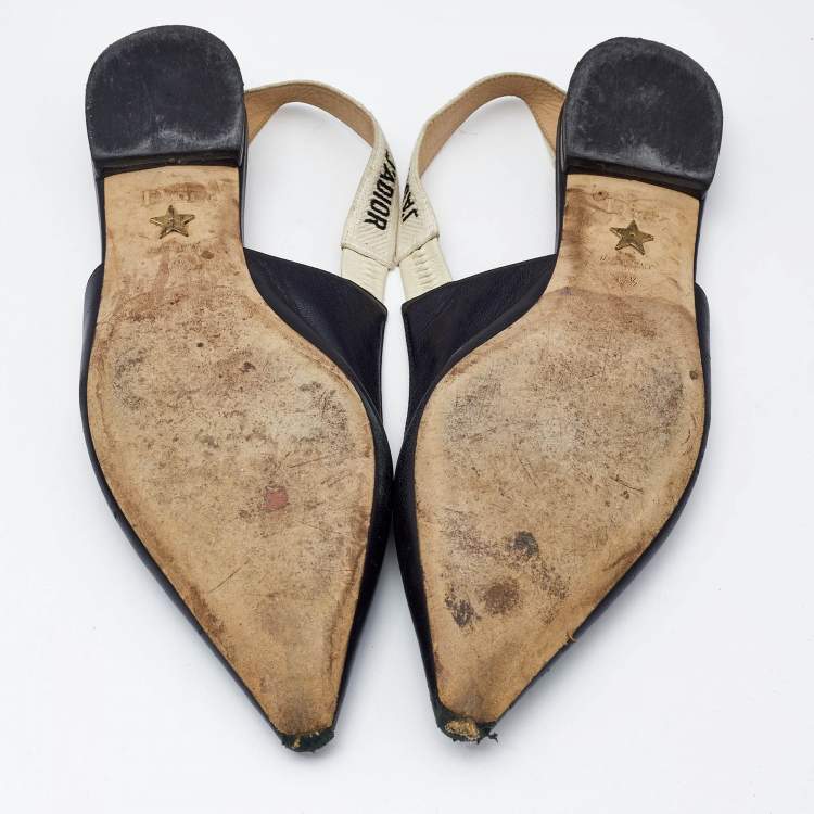 Pre Owned Dior Black Leather J'Adior Slingback Flats Size 37.5