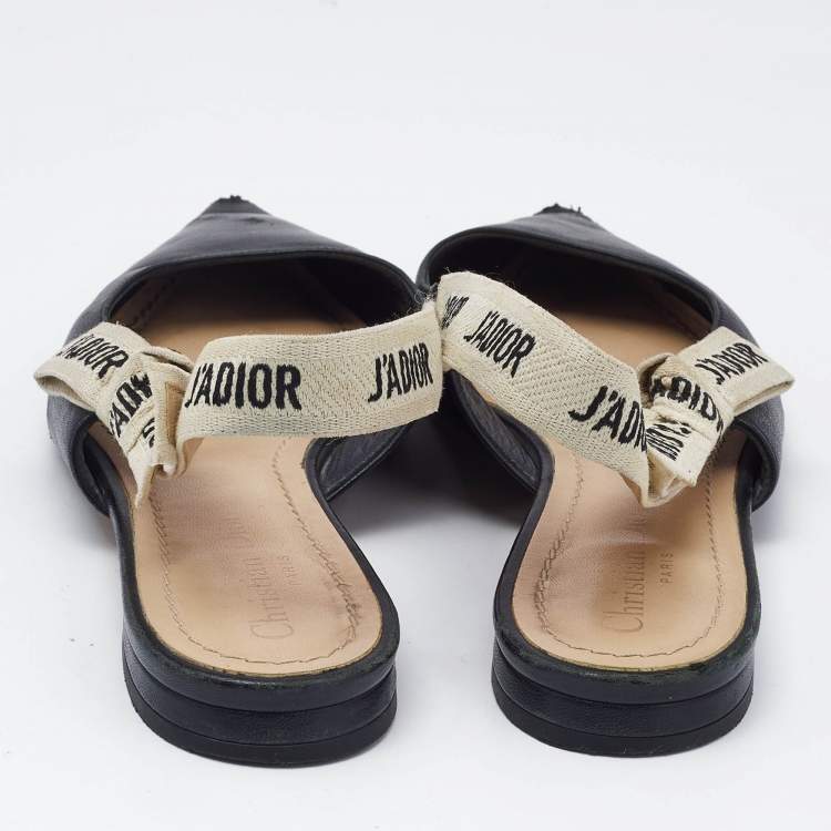 Pre Owned Dior Black Leather J'Adior Slingback Flats Size 37.5
