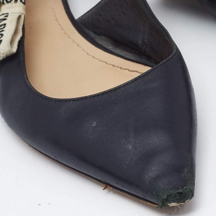 Pre Owned Dior Black Leather J'Adior Slingback Flats Size 37.5