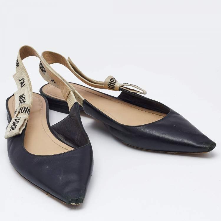 Pre Owned Dior Black Leather J'Adior Slingback Flats Size 37.5