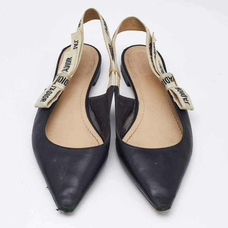 Pre Owned Dior Black Leather J'Adior Slingback Flats Size 37.5