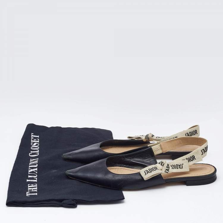 Pre Owned Dior Black Leather J'Adior Slingback Flats Size 37.5