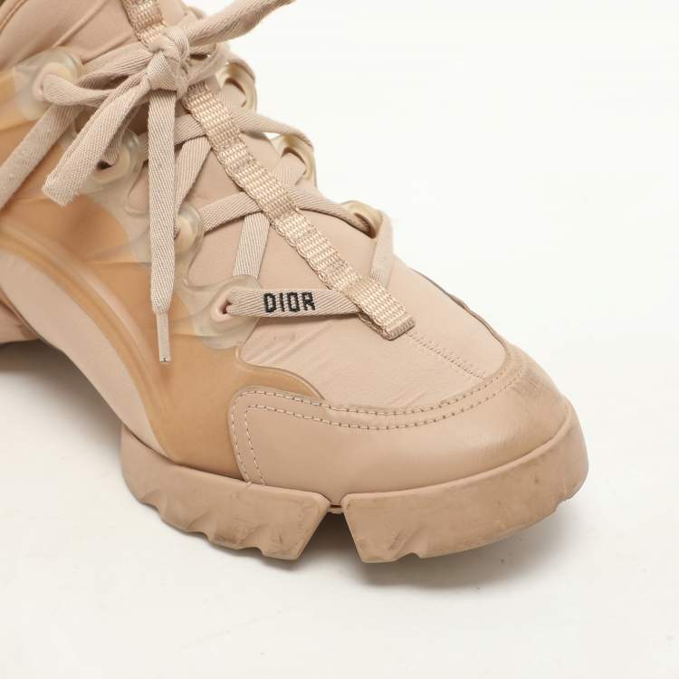 Pre Owned Dior Beige PVC and Leather D-Connect High Top Sneakers Size 38
