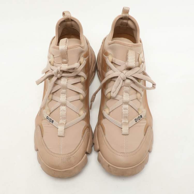 Pre Owned Dior Beige PVC and Leather D-Connect High Top Sneakers Size 38