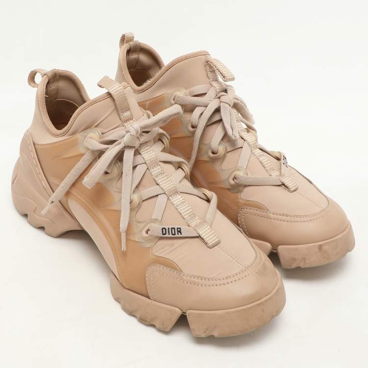 Pre Owned Dior Beige PVC and Leather D-Connect High Top Sneakers Size 38