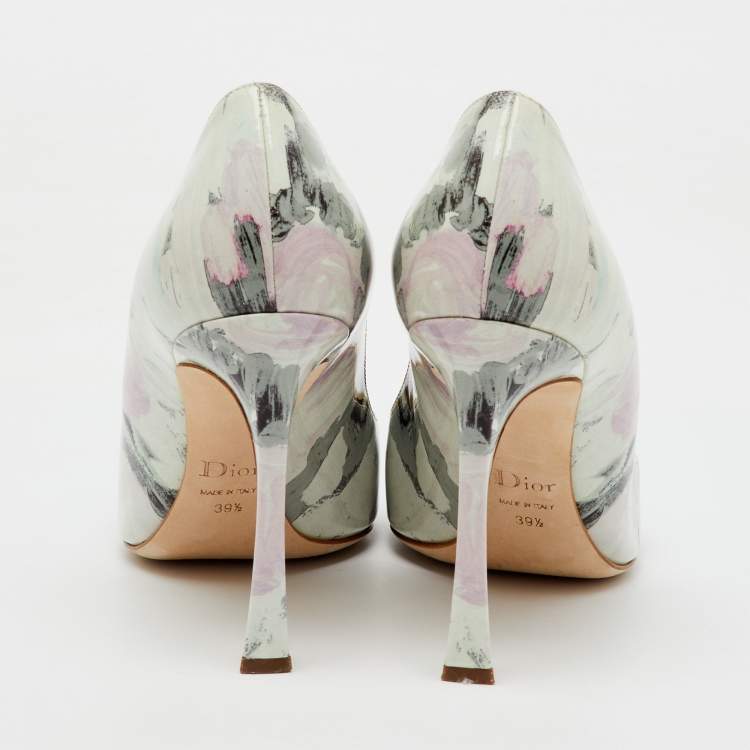 Pre Owned Dior Multicolor Printed Patent Leather Pointed Toe Pumps Size 39.5