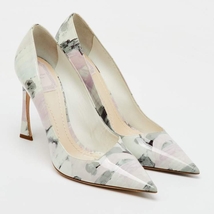 Pre Owned Dior Multicolor Printed Patent Leather Pointed Toe Pumps Size 39.5