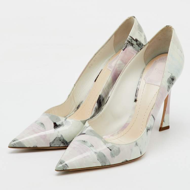 Pre Owned Dior Multicolor Printed Patent Leather Pointed Toe Pumps Size 39.5
