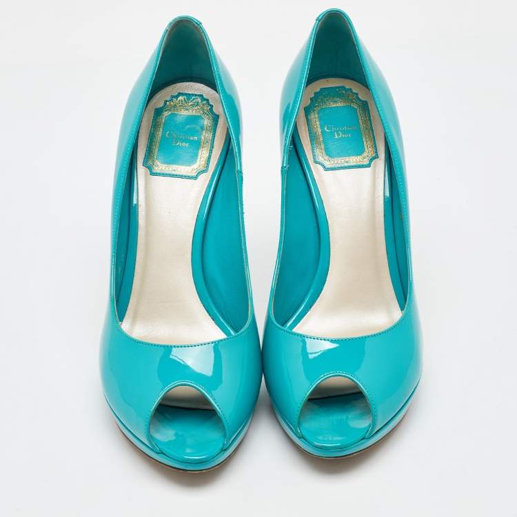 مملوكة مسبقًا Dior Blue Patent Leather Miss Dior Platform Peep Toe Pumps Size 38