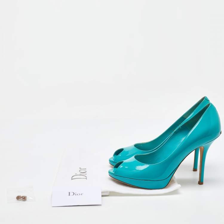 مملوكة مسبقًا Dior Blue Patent Leather Miss Dior Platform Peep Toe Pumps Size 38