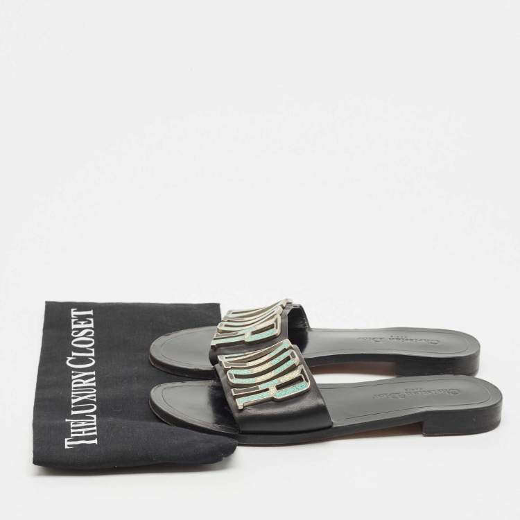 Pre Owned Dior Black Leather Diorevolution Flat Slides Size 38.5