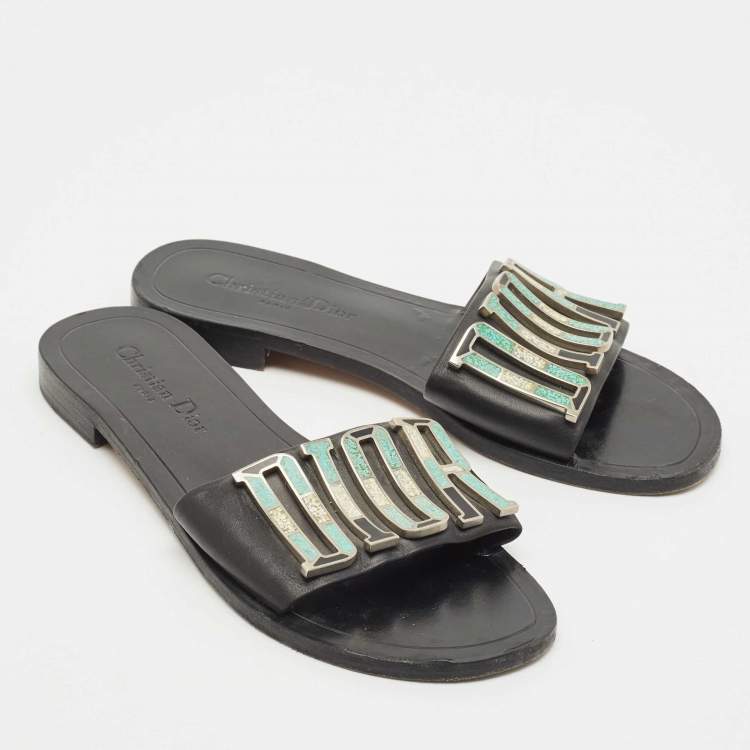 Pre Owned Dior Black Leather Diorevolution Flat Slides Size 38.5