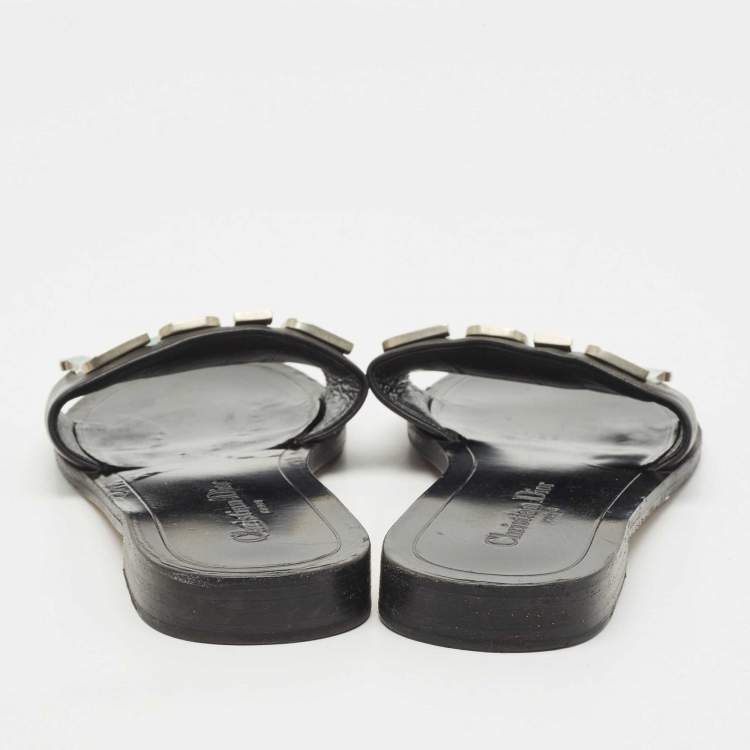 Pre Owned Dior Black Leather Diorevolution Flat Slides Size 38.5