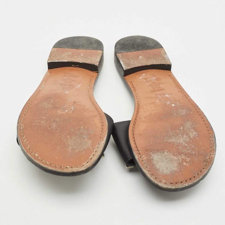 Pre Owned Dior Black Leather Diorevolution Flat Slides Size 38.5