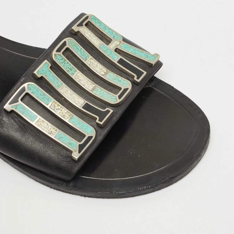 Pre Owned Dior Black Leather Diorevolution Flat Slides Size 38.5