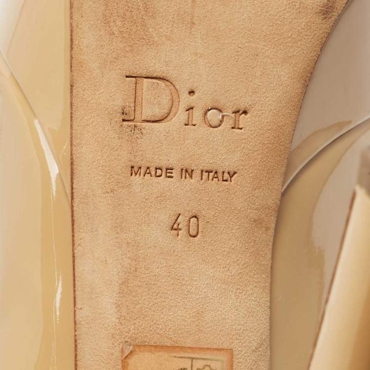Pre Owned Dior Beige Patent Leather Miss Dior Peep Toe Platform Pumps Size 40