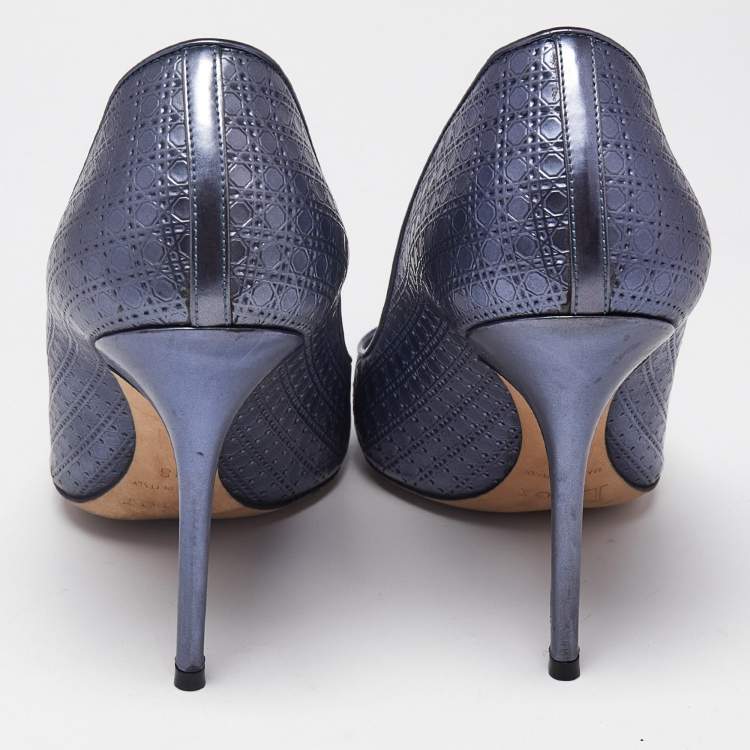 Pre Owned Dior Metallic Purple Micro Cannage Leather Cherie Pointed Toe Pumps Size 38