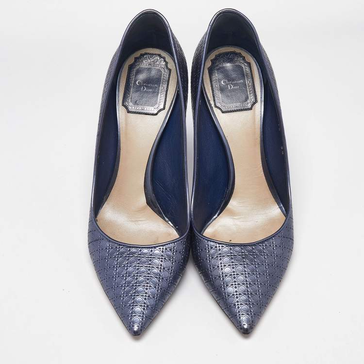 Pre Owned Dior Metallic Purple Micro Cannage Leather Cherie Pointed Toe Pumps Size 38