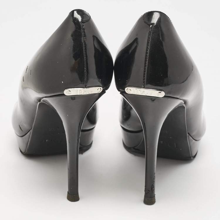 Pre Owned Dior Black Patent Leather Miss Dior Peep Toe Platform Pumps Size 39.5