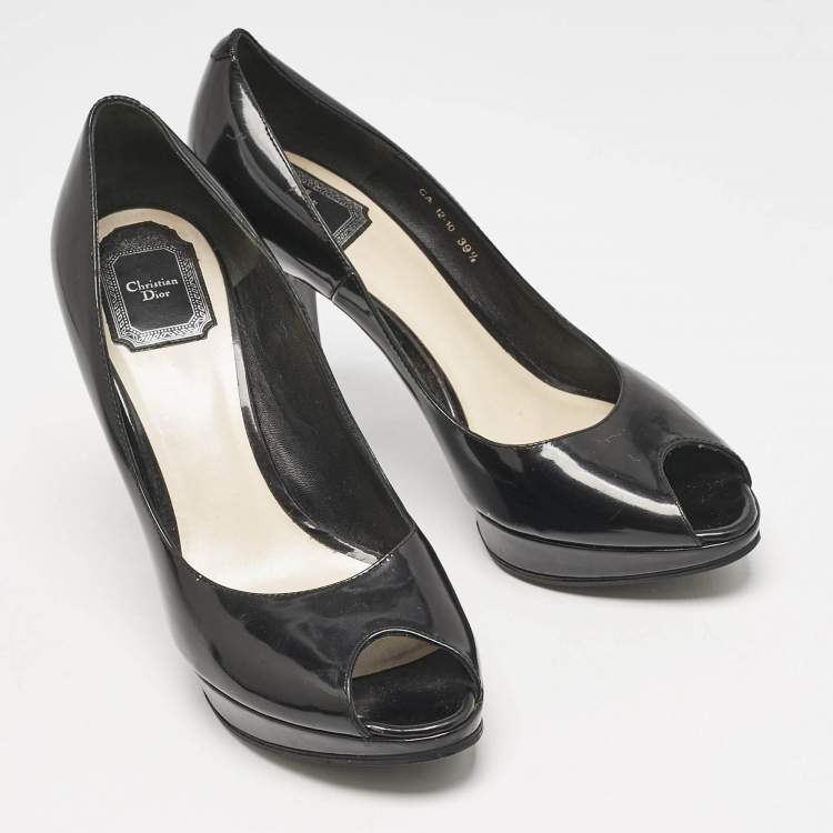 Pre Owned Dior Black Patent Leather Miss Dior Peep Toe Platform Pumps Size 39.5