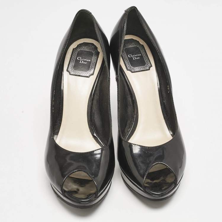 Pre Owned Dior Black Patent Leather Miss Dior Peep Toe Platform Pumps Size 39.5