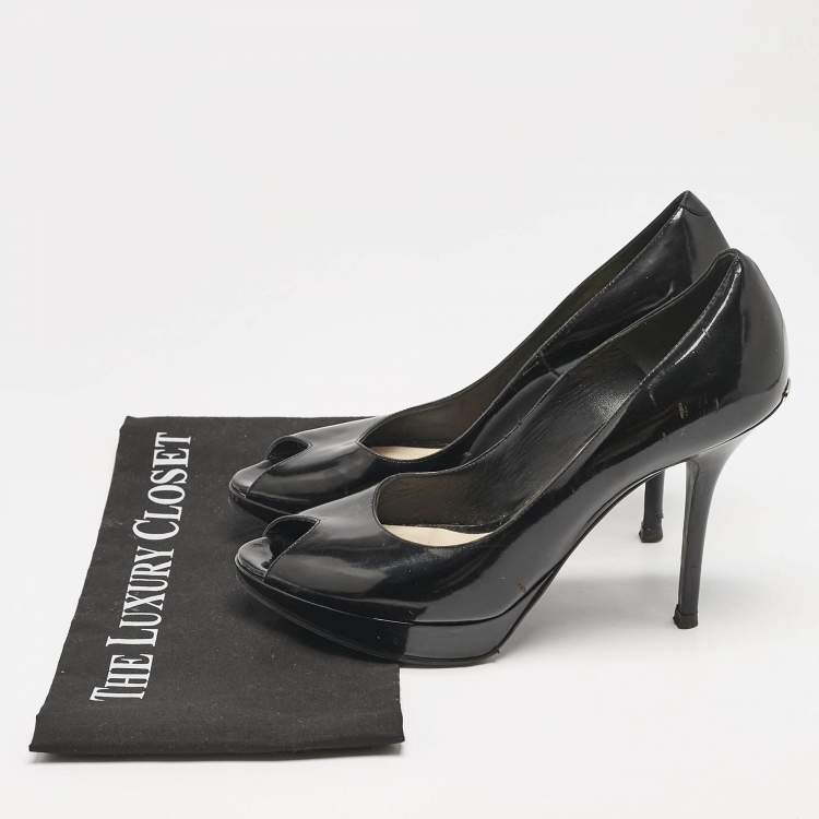 Pre Owned Dior Black Patent Leather Miss Dior Peep Toe Platform Pumps Size 39.5
