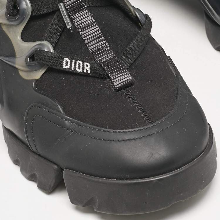 Pre Owned Dior Black Neoprene and PVC D-Connect Lace Up Sneakers Size 38.5