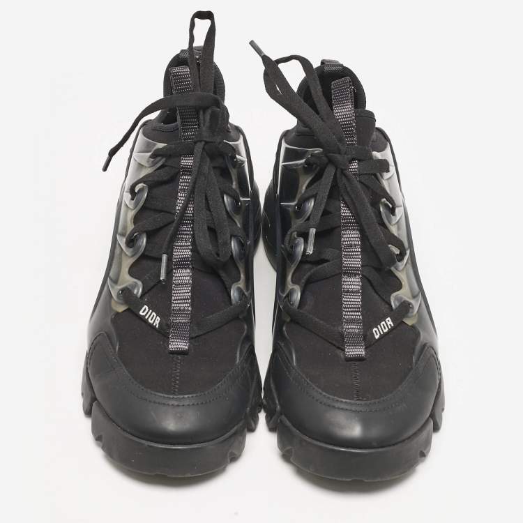 Pre Owned Dior Black Neoprene and PVC D-Connect Lace Up Sneakers Size 38.5