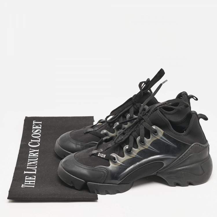 Pre Owned Dior Black Neoprene and PVC D-Connect Lace Up Sneakers Size 38.5