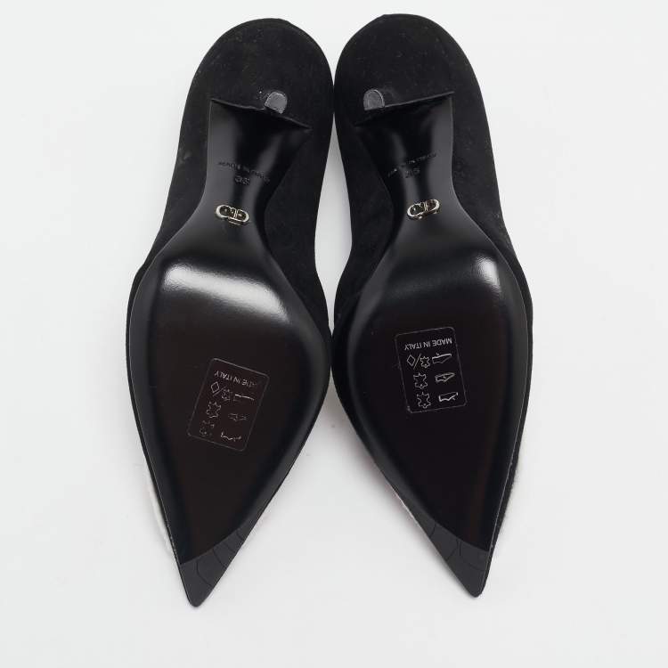 Pre Owned Dior Black Suede Sequins Crest Pumps Size 35