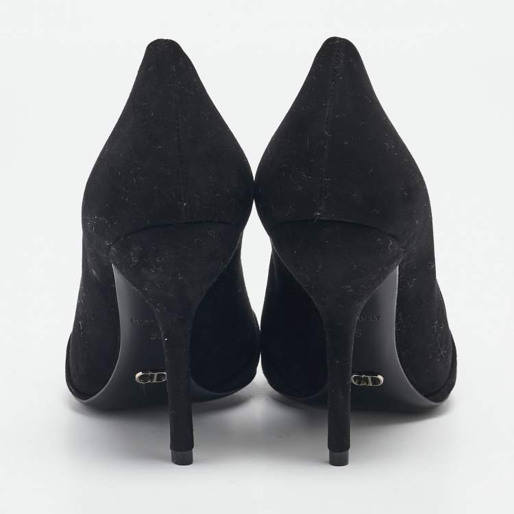 Pre Owned Dior Black Suede Sequins Crest Pumps Size 35