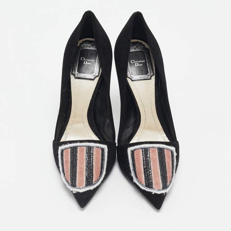 Pre Owned Dior Black Suede Sequins Crest Pumps Size 35