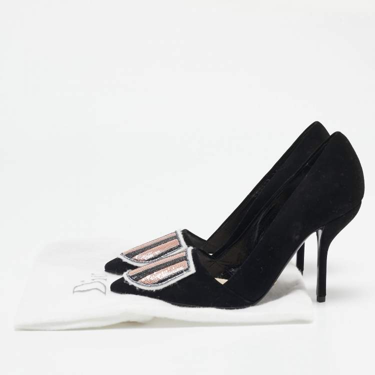 Pre Owned Dior Black Suede Sequins Crest Pumps Size 35