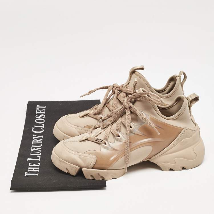 Pre Owned Dior Beige Neoprene and Rubber D-Connect Low Top Sneakers Size 35