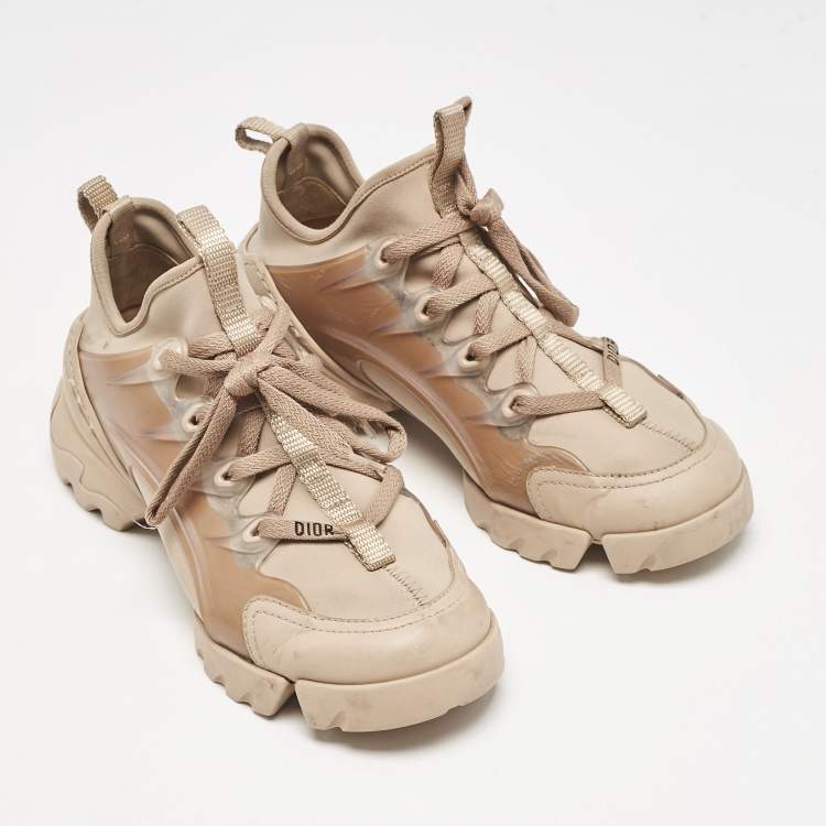 Pre Owned Dior Beige Neoprene and Rubber D-Connect Low Top Sneakers Size 35