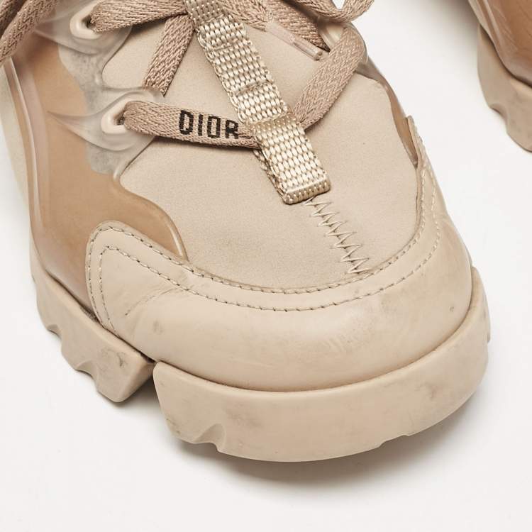 Pre Owned Dior Beige Neoprene and Rubber D-Connect Low Top Sneakers Size 35