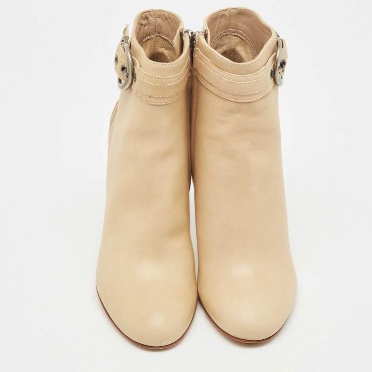 Pre Owned Dior Beige Leather Buckle Detail Ankle Booties Size 36