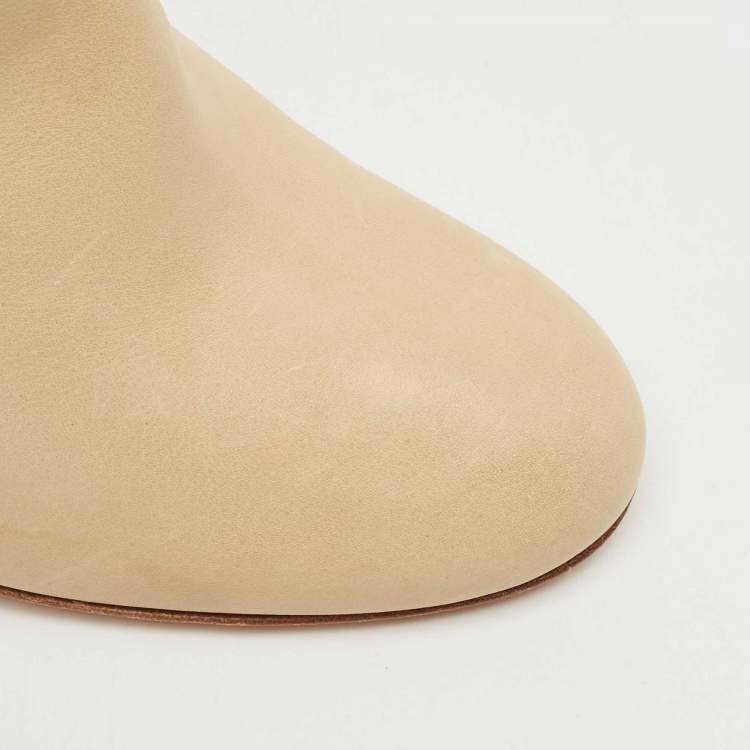 Pre Owned Dior Beige Leather Buckle Detail Ankle Booties Size 36