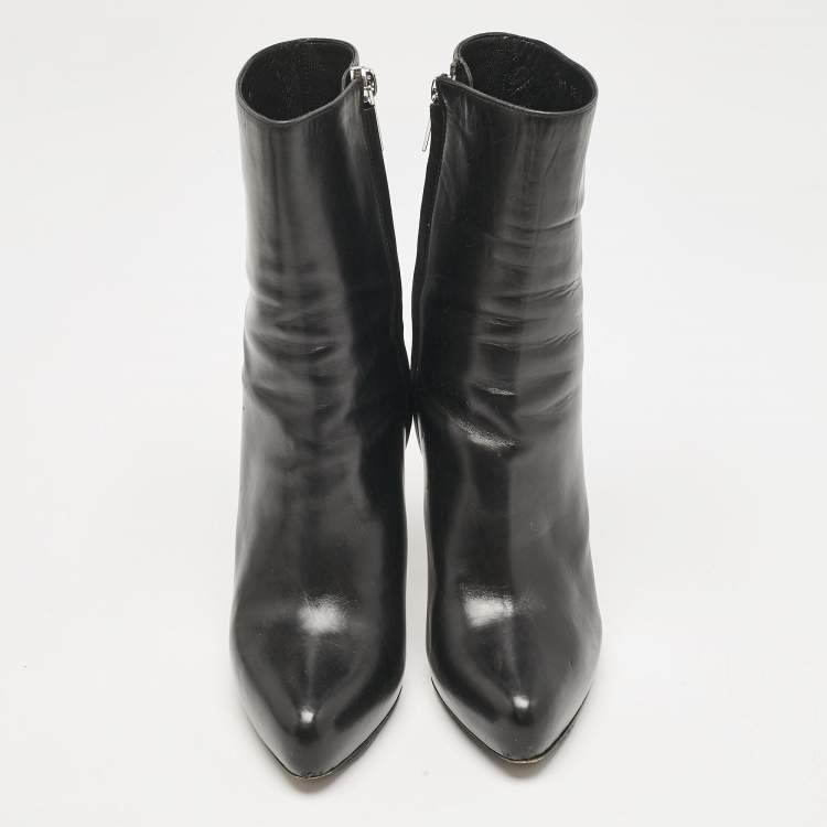 Pre Owned Dior Black Leather Zipped Ankle Length Boots Size 36