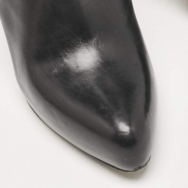 Pre Owned Dior Black Leather Zipped Ankle Length Boots Size 36