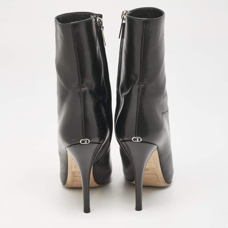 Pre Owned Dior Black Leather Zipped Ankle Length Boots Size 36