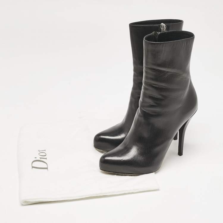 Pre Owned Dior Black Leather Zipped Ankle Length Boots Size 36