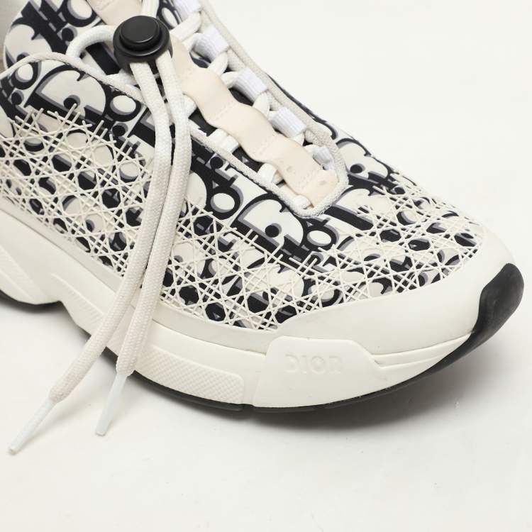 Pre Owned Dior White/Black Oblique Cannage Neoprene and Rubber B24 Low Top Sneakers Size 37 