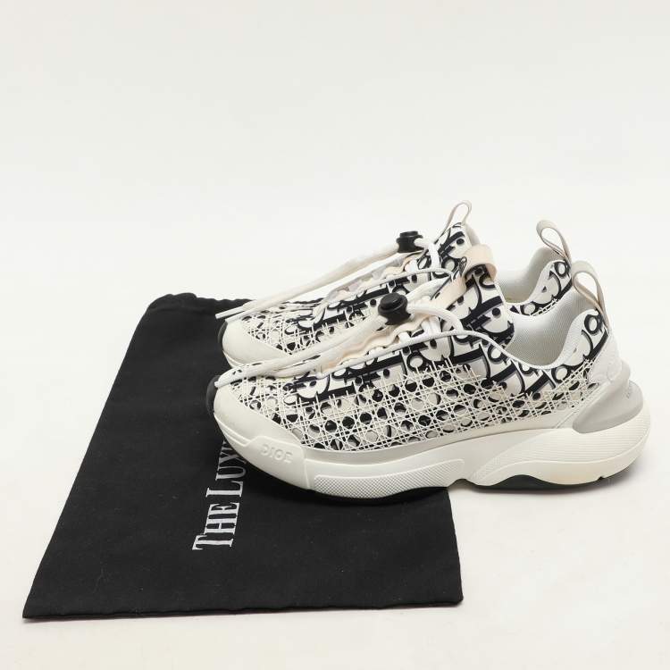 Pre Owned Dior White/Black Oblique Cannage Neoprene and Rubber B24 Low Top Sneakers Size 37 